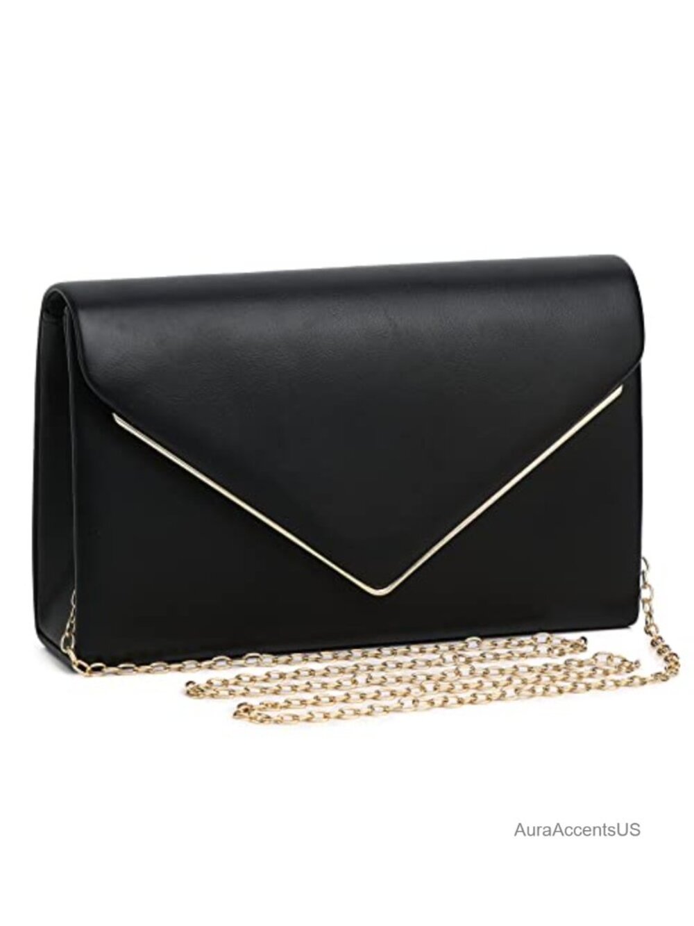 Vegan Leather Envelope Clutch Purse Evening Bag Detachable Chain Crossbody